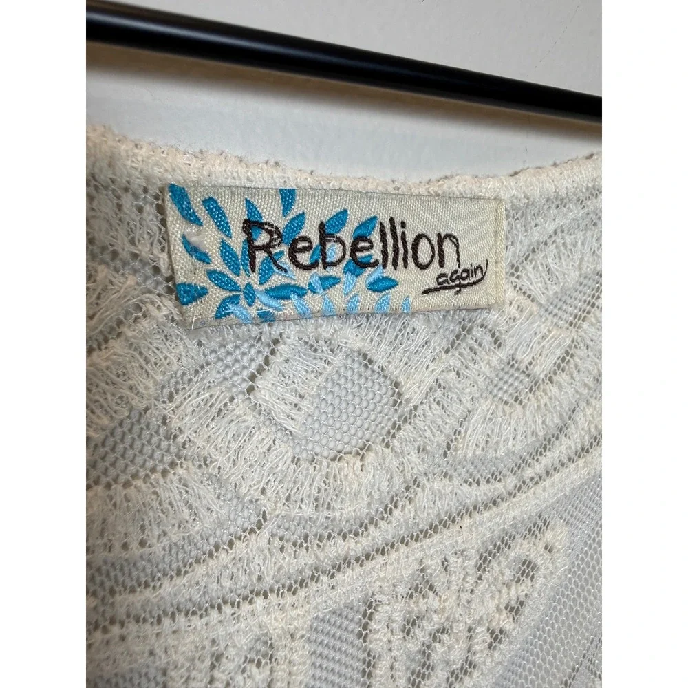 Rebellion Again Long Sheer Duster Cardigan Lace Crochet Romantic White Cream L‎